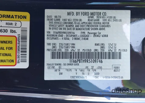 2024 Ford Mustang Ecoboost Fastback z USA, uszkodzony, nr VIN 1FA6P8TH9R5109746